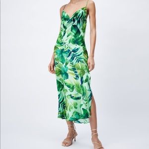 Zara tropical print slip midi dress NWT